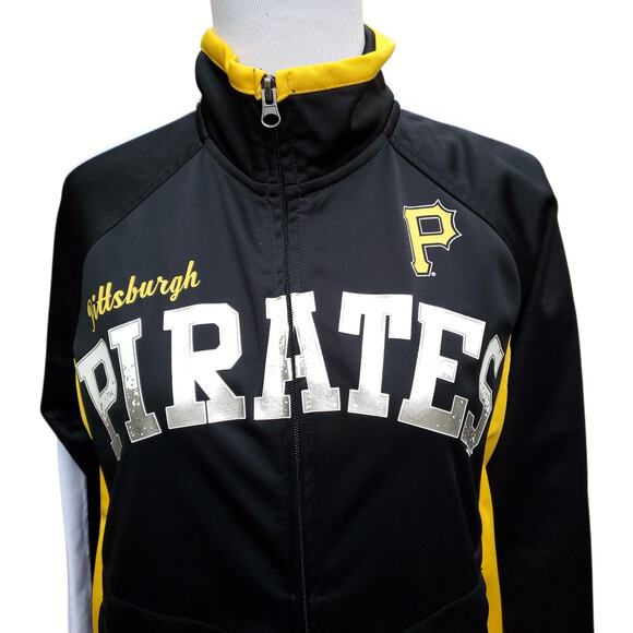 G-III Carl Banks Pittsburgh Pirates Tricot Full-Zip Track Jacket Black Gold Sz S - Picture 3 of 16